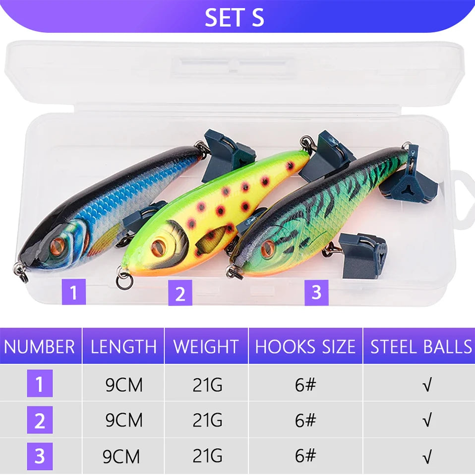 VTAVTA 3pcs Wobbler Fishing Lures Set - Bionic Minnow Kit With Box