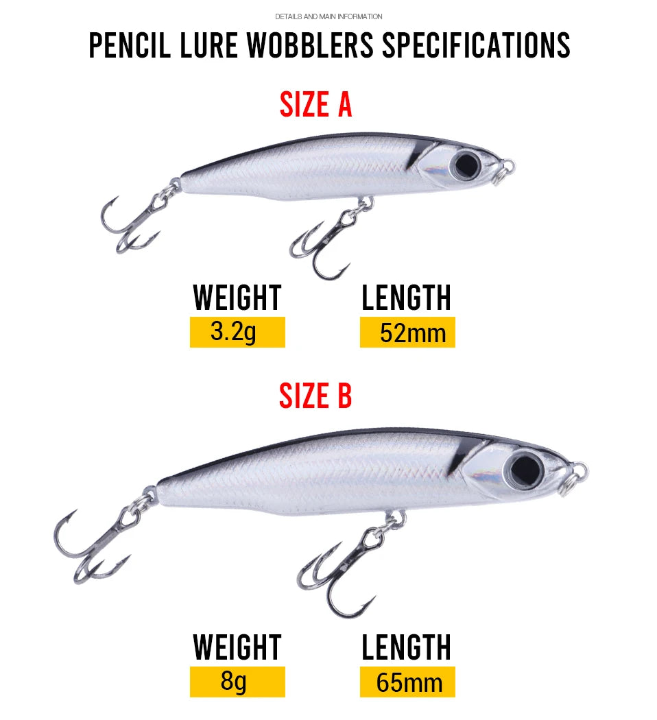 VTAVTA Sinking Pencil Wobbler Fishing Lure 3g/8g