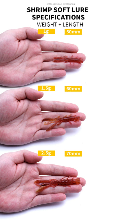 VTAVTA 10pcs 50mm 60mm 70mm Floating Soft Lure Silicone Bait Shrimp