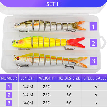 VTAVTA 3pcs Wobbler Fishing Lures Set - Bionic Minnow Kit With Box