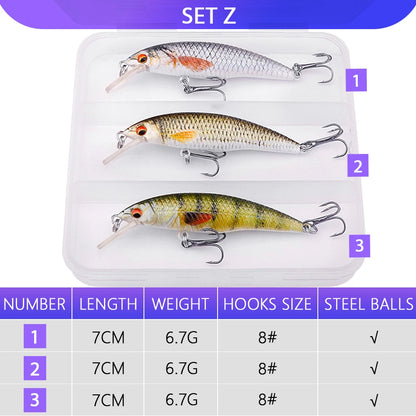 VTAVTA 3pcs Wobbler Fishing Lures Set - Bionic Minnow Kit With Box